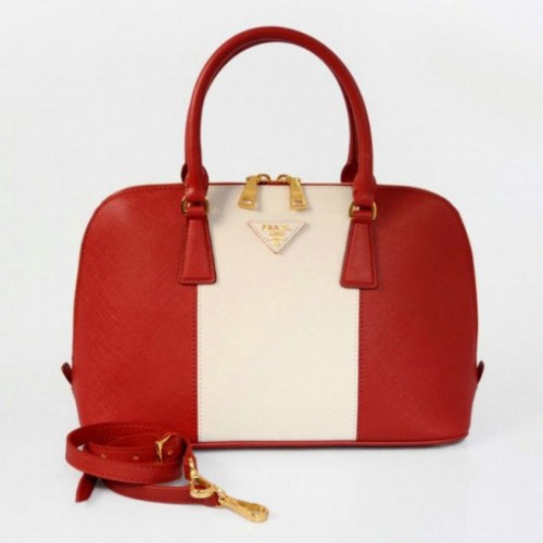 Prada Saffiano Due maniglia Borse BL0837 Rosso pelle bianca Outlet Venezia